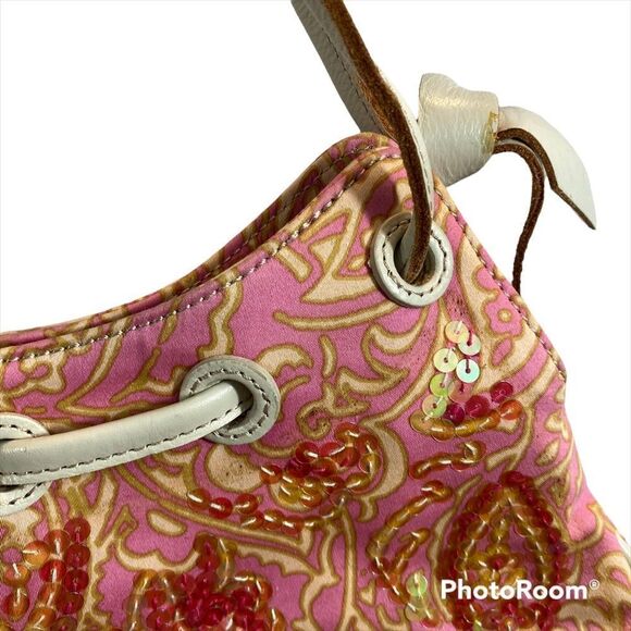 Sigrid Olsen TWILLIGHT pais pink multi Paisley  sequin  Leather Bag - Picture 2 of 14